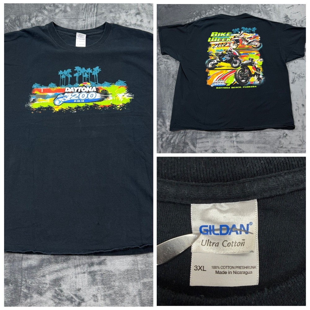 Gildan Daytona 200 Bike‎ Week 2014 Mens 3XL Black Graphic Motorcycle Fade Boxy